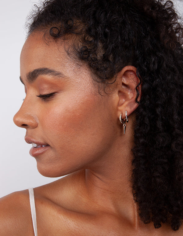 Silver Spear Charm Huggie Earrings