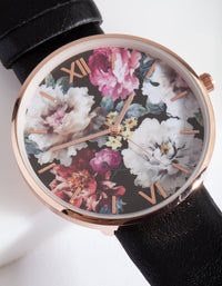 Black Floral PU-Strap Watch - link has visual effect only