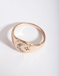 Gouden hemelse diamant maanring - link has visual effect only