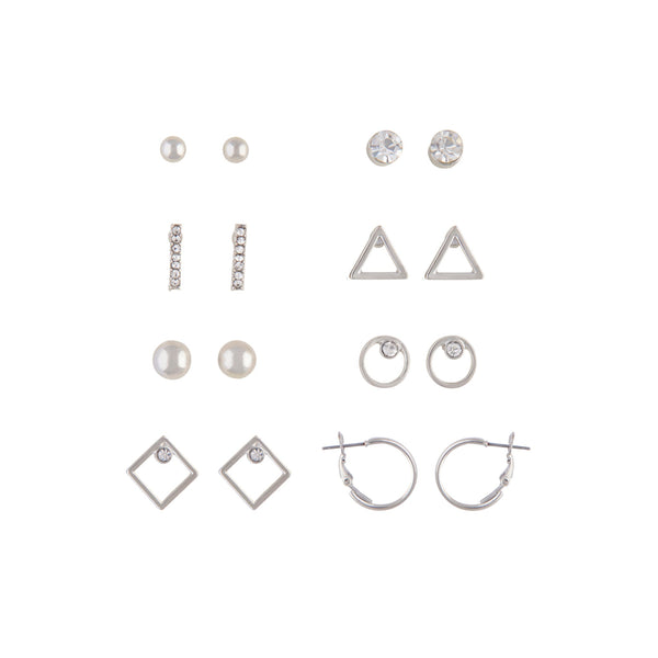 Mix Metal Open Geometric 8 Pack Stud Earring