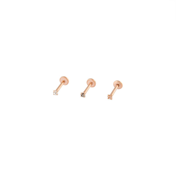 Surgical Steel Rose Gold Classic Flat Back Ear 3 Pack