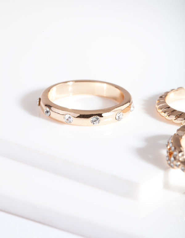 Gold Diamante Chain Ring 3 Pack