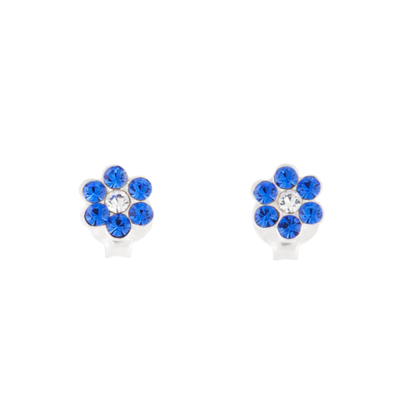 Sterling Silver Blue Diamante Flower Stud