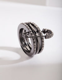 Gunmetal Safety Pin Ring Stack - link has visual effect only