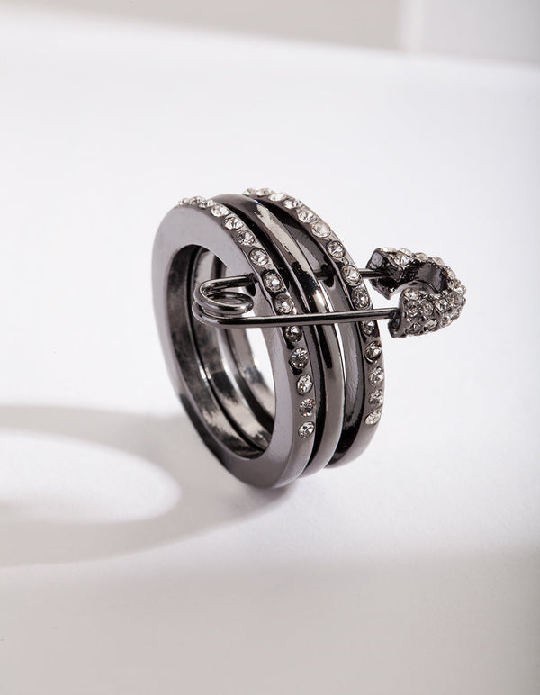 Gunmetal Safety Pin Ring Stack