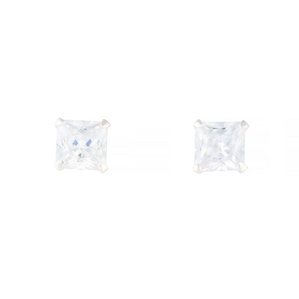Sterling Silver Square Cz Stud