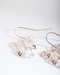 Rose Gold Cubic Zirconia Butterfly Earrings - link has visual effect only