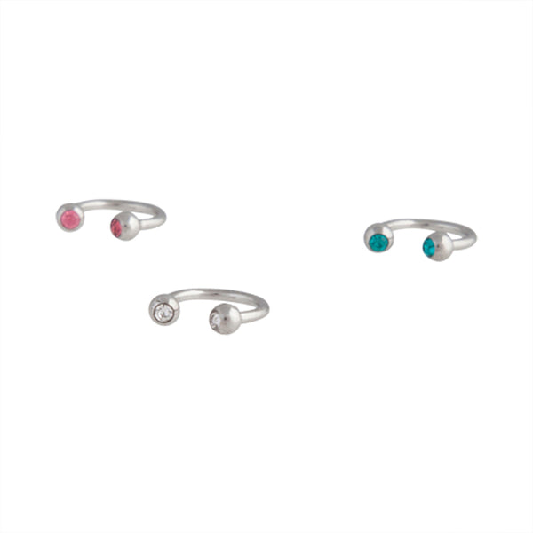 Rhodium Multi Jewel Curved Bar Earring 3 Pack