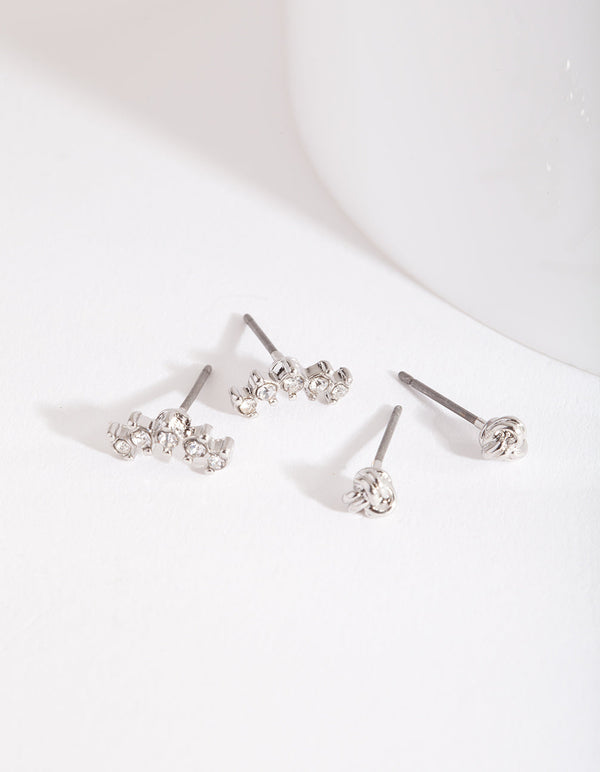 Rhodium Mini Diamante Earring 2 Pack