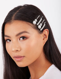 Silver Pearl Diamante Clip Duo - link has visual effect only