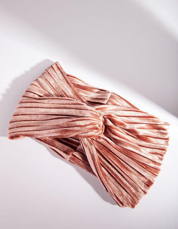 Pink Velvet Pleated Headband