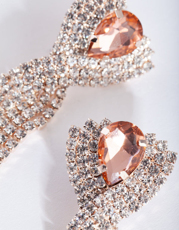Rose Gold Pink Diamante Earrings