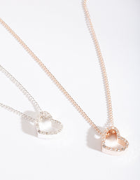 Mixed Metal Diamante Heart Necklace 2 Pack - link has visual effect only