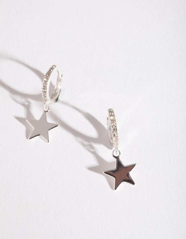 Silver Star Charm Huggie Earrings