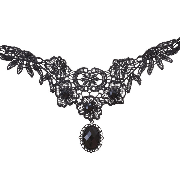 Crochet Lace Choker With Pendant Detail