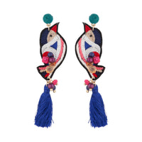 Embroidered Bird Tassel Earrings - link has visual effect only