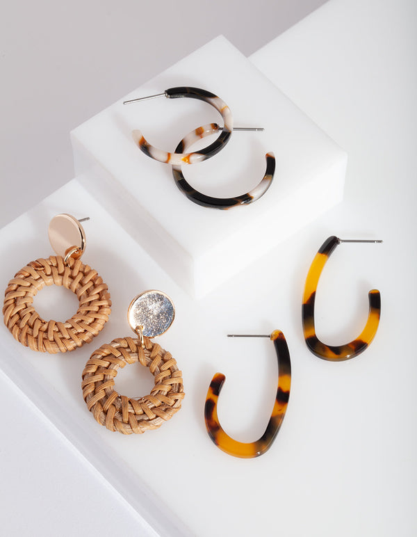 Neutral Raffia Earring Pack