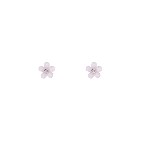 Purple Flower Stud Earrings Diamante Centre