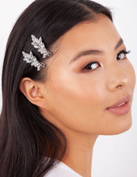 Rhodium Diamante Leaf Clip 2 Pack - link has visual effect only