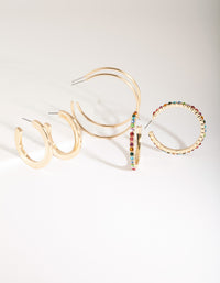 Gold Rainbow Diamante Hoop Earring Pack - link has visual effect only