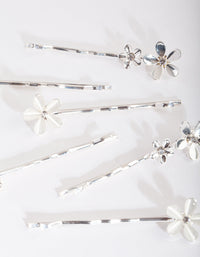 Silver Floral Stone Hair Clip Pack - link has visual effect only