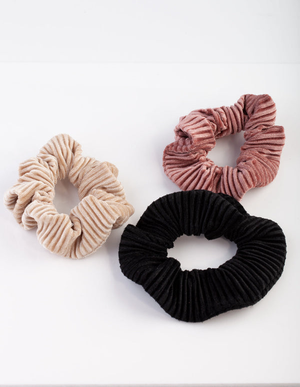 Neutral Velvet Cord Scrunchie 3 Pack