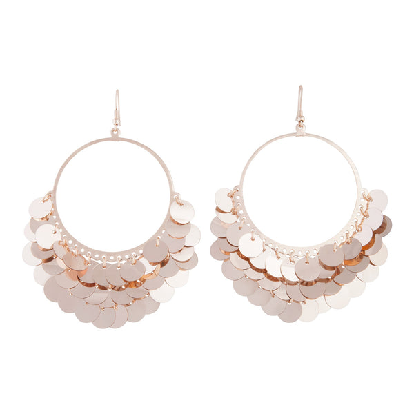 Rose Gold Drop Hoop Sequin Earrings
