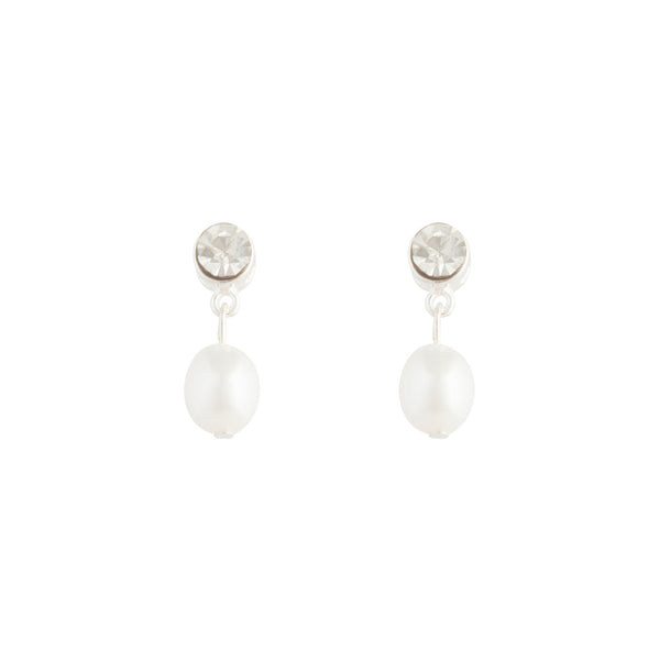Rhodium Stone Pearl Drop Earrings