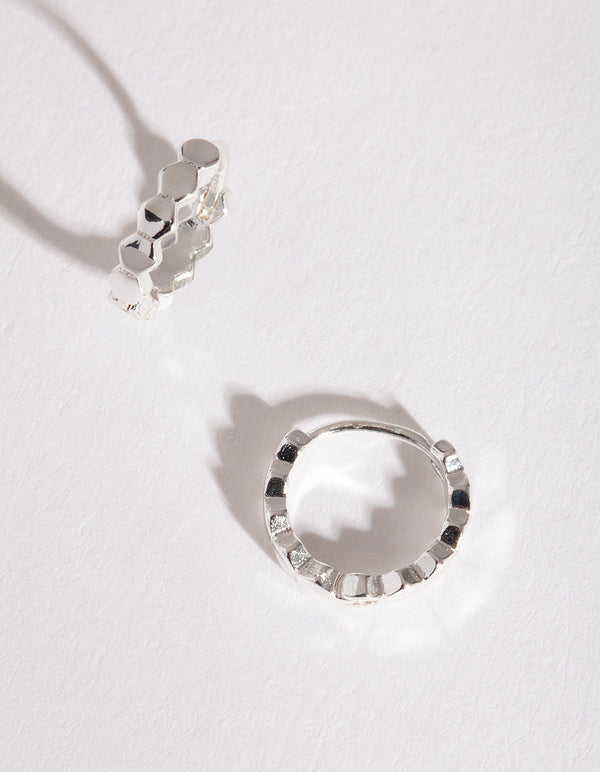 Sillver Beehive Huggie Earrings