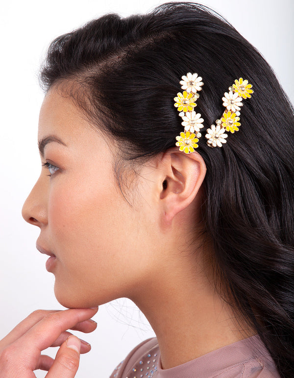 Gold Yellow Daisy Hair Clip 2 Pack