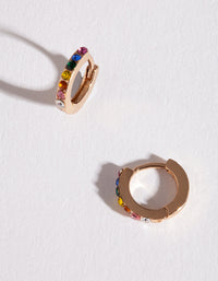 Gold Rainbow Diamante Huggie Earrings - link has visual effect only
