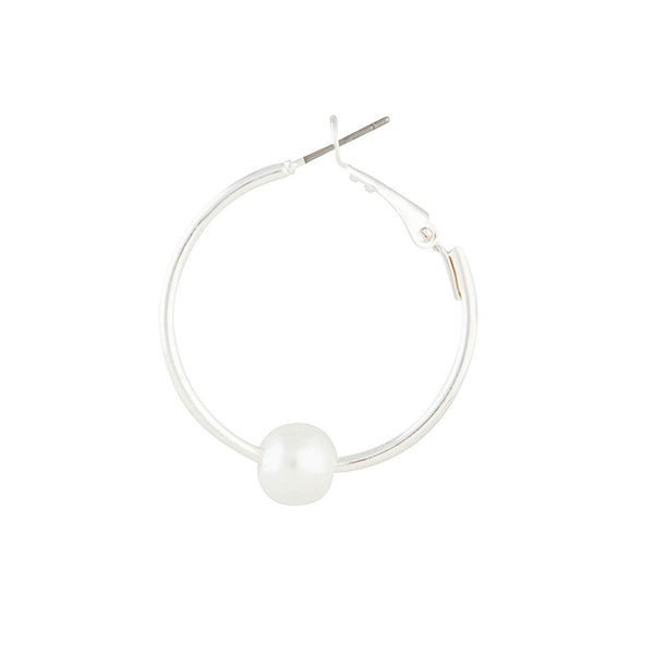 Silver Pearl Hoop Earrings