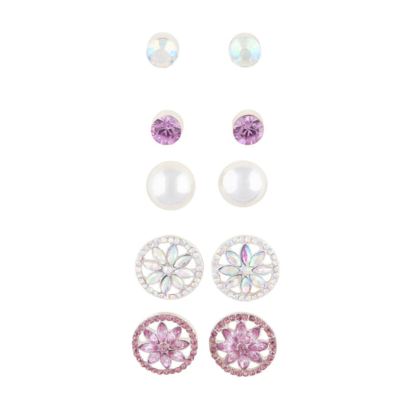 Silver Decorative Diamante 5 Pack Clip On Earring