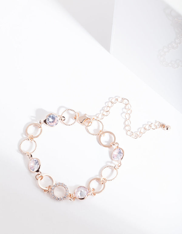 Rose Gold Circle Link Gem Bracelet
