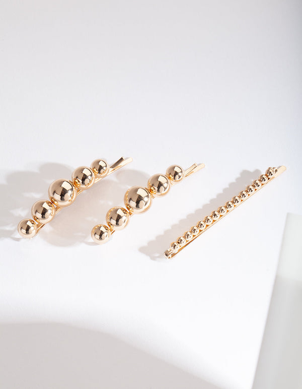 Gold Bead Hair Clip 3 Pack