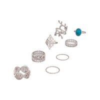 Antique Silver Ornate Leaf Blue Stone Ring 8 Pack - link has visual effect only