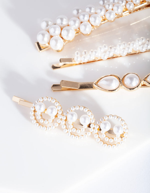 Gold Smile Pearl Hair Clip Pack