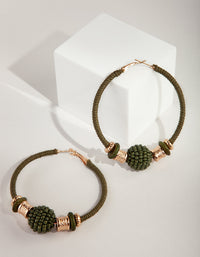Khaki Green Bead Hoop Earrings - link has visual effect only