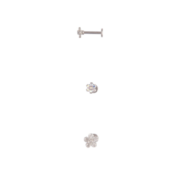Rhodium Surgical Steel Flower Flatback 3 Pack