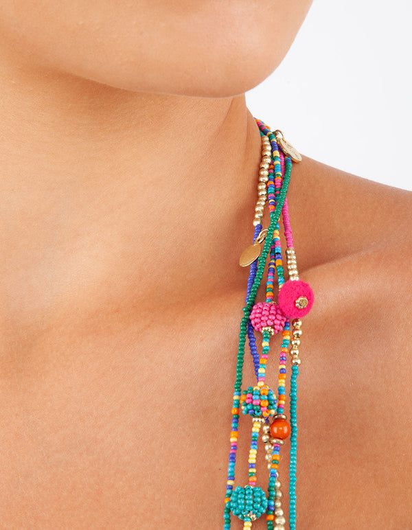 Rainbow Seed Bead Layered Long Necklace