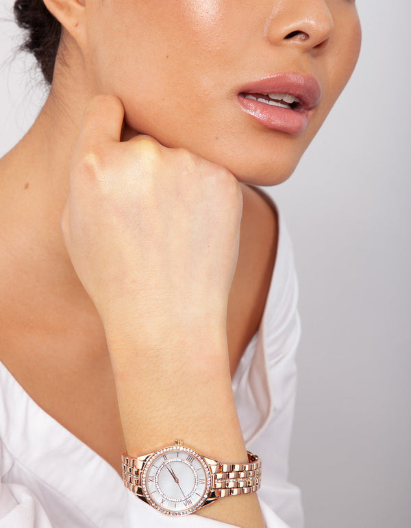 Rose Gold Pearl Face Watch