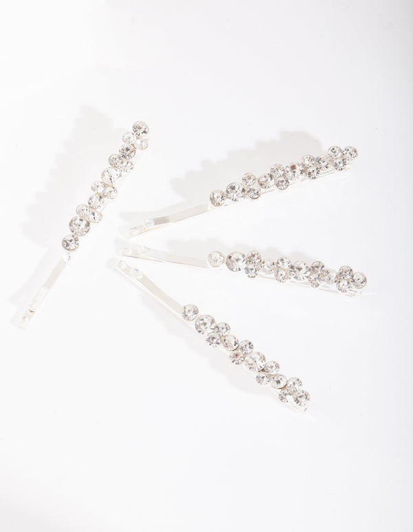 Silver Round-cut Crystal Hair Pin 4 Pack