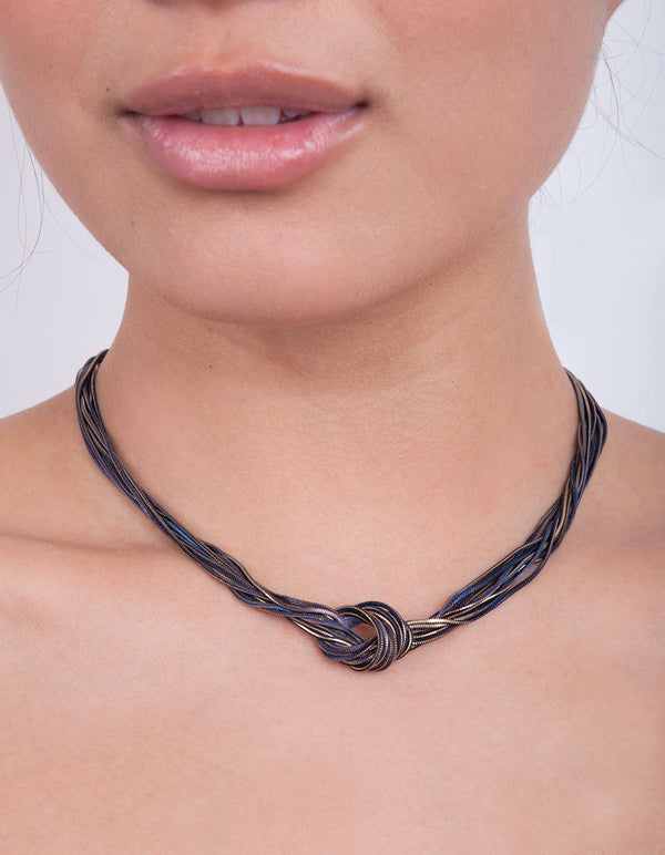 Blue Gold Knot Chain Necklace