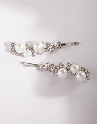 Silver Pearl Diamante Clip Duo - link has visual effect only