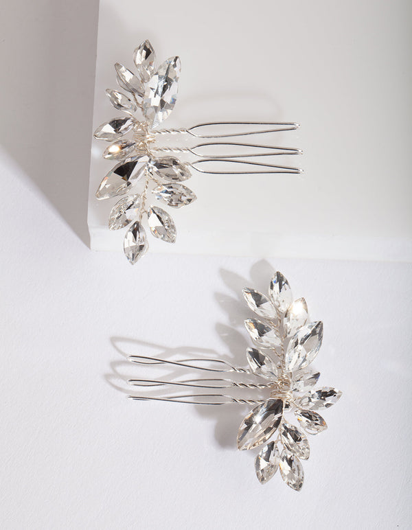 Silver Floral Gem Hair Pin 2 Pack