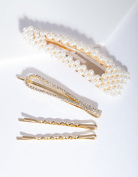 Mix &amp; Match Pearl and Diamante Clip 4 Pack - link has visual effect only
