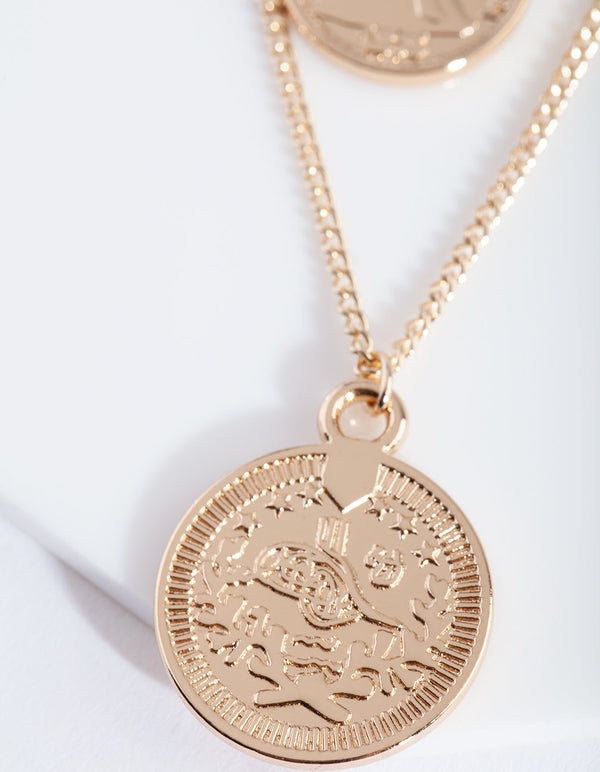Gold Multi Layer Coin Duo Necklace