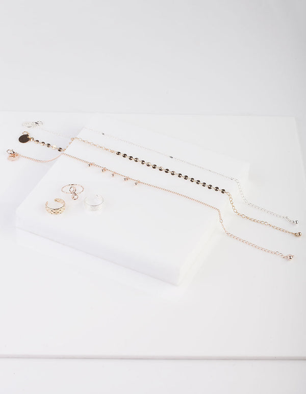 Swirl Mixed Metal Anklet & Toe Ring Pack