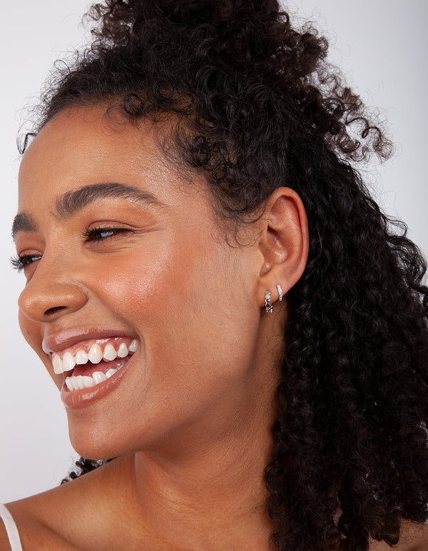 Sillver Beehive Huggie Earrings