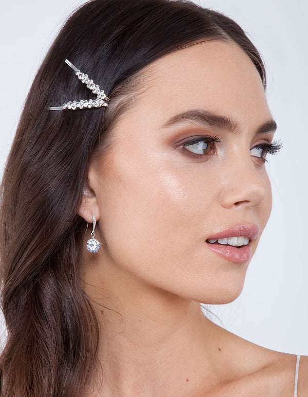 Silver Round-cut Crystal Hair Pin 4 Pack